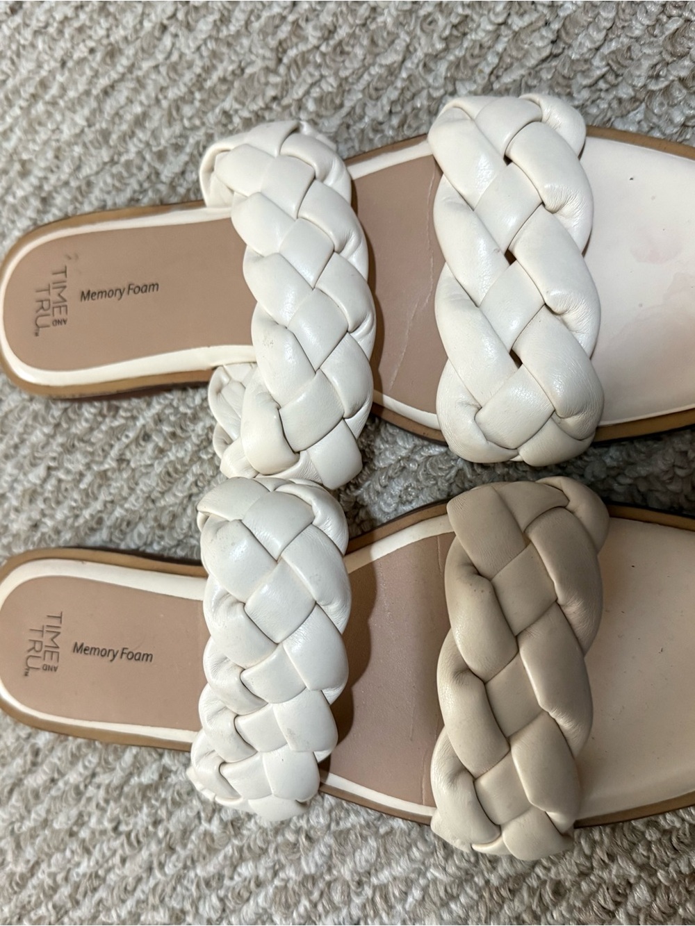 Time and Tru Braided Slide Sandals in White and Cream